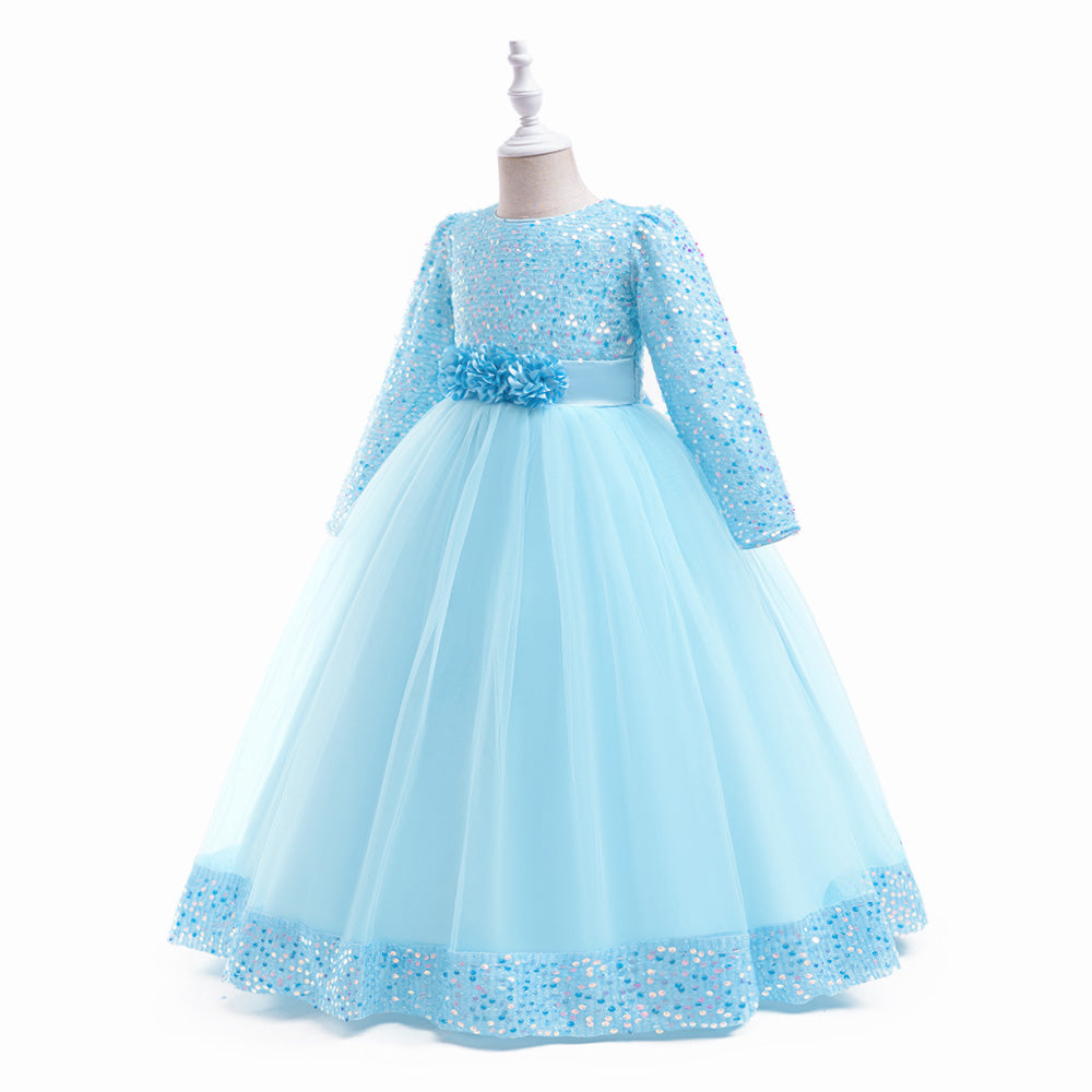 Girls Embellished Print Applique Fit & Flare Maxi Dress