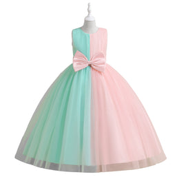 Green Girls Colourblocked Bow Detail Balloon Maxi Dress