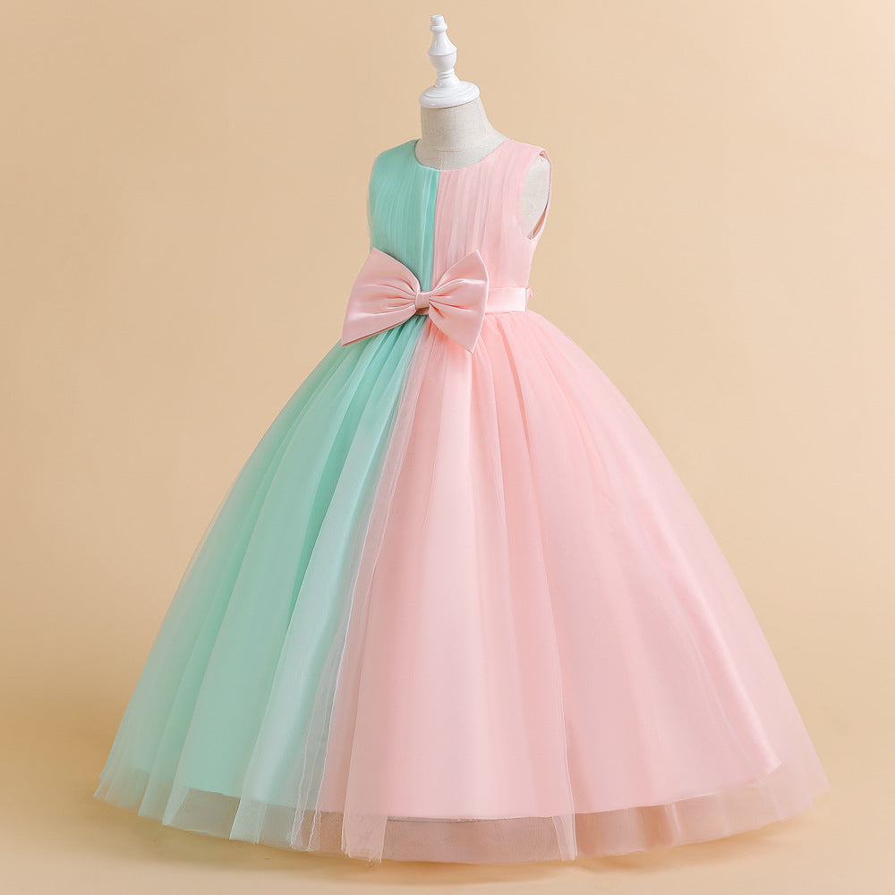 Green Girls Colourblocked Bow Detail Balloon Maxi Dress