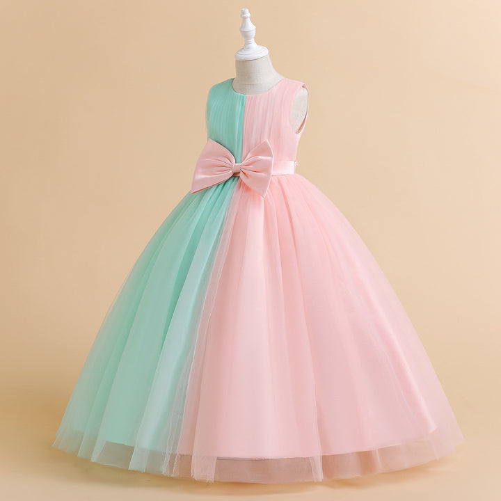 Green Girls Colourblocked Bow Detail Balloon Maxi Dress