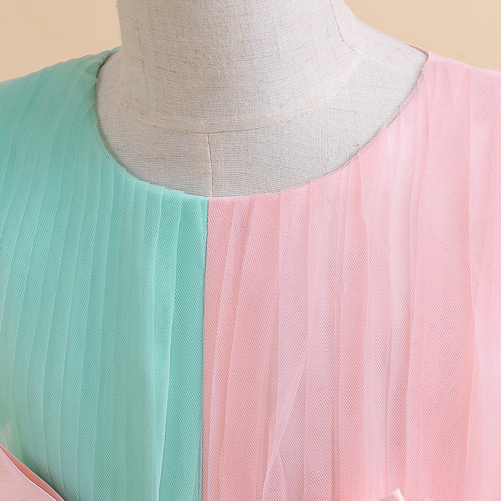 Green Girls Colourblocked Bow Detail Balloon Maxi Dress