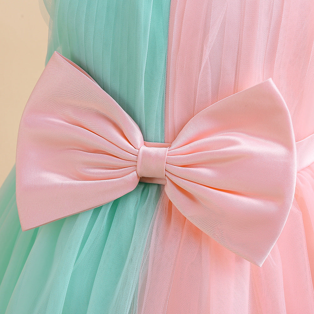 Green Girls Colourblocked Bow Detail Balloon Maxi Dress