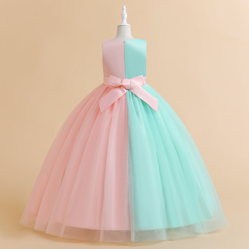 Green Girls Colourblocked Bow Detail Balloon Maxi Dress