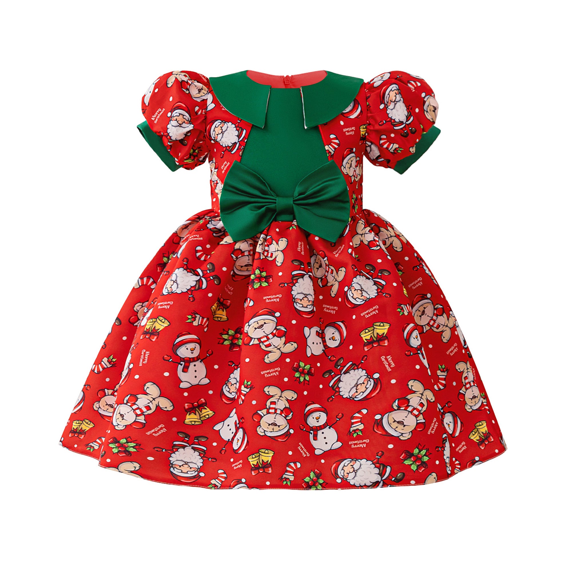 Girls Graphic Printed Puff Sleeve Fit and Flare Dress