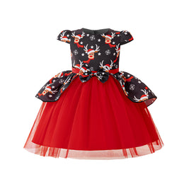 Girls Printed Bows Detailed Fit and Flare Dress