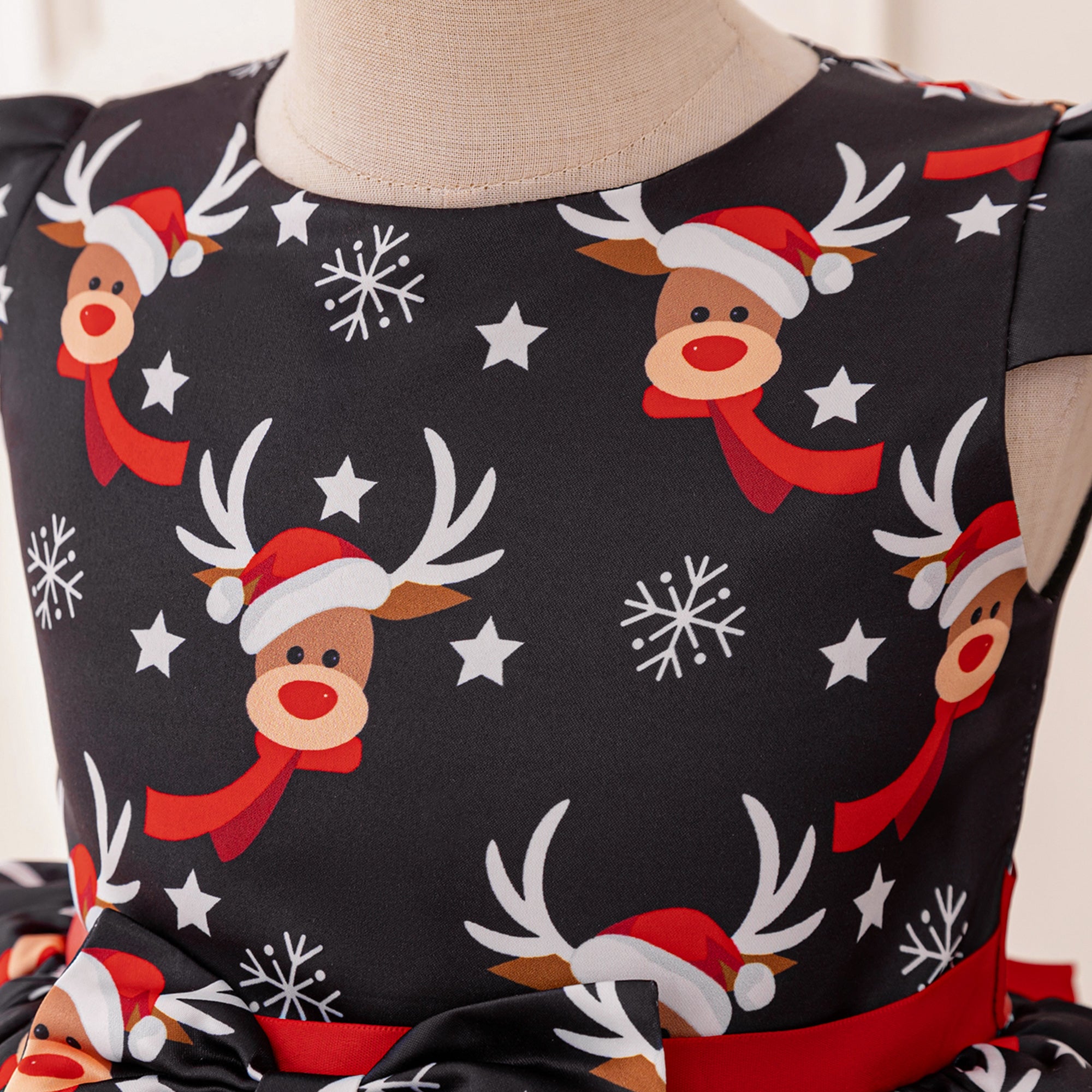 Girls Printed Bows Detailed Fit and Flare Dress