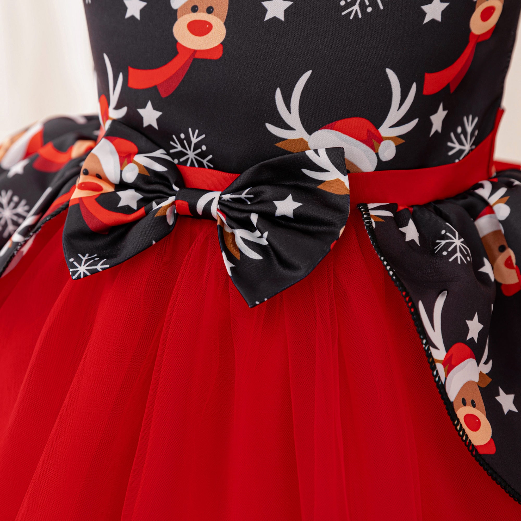 Girls Printed Bows Detailed Fit and Flare Dress