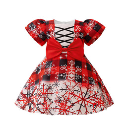 Girls Print Puff Sleeve A-Line Dress