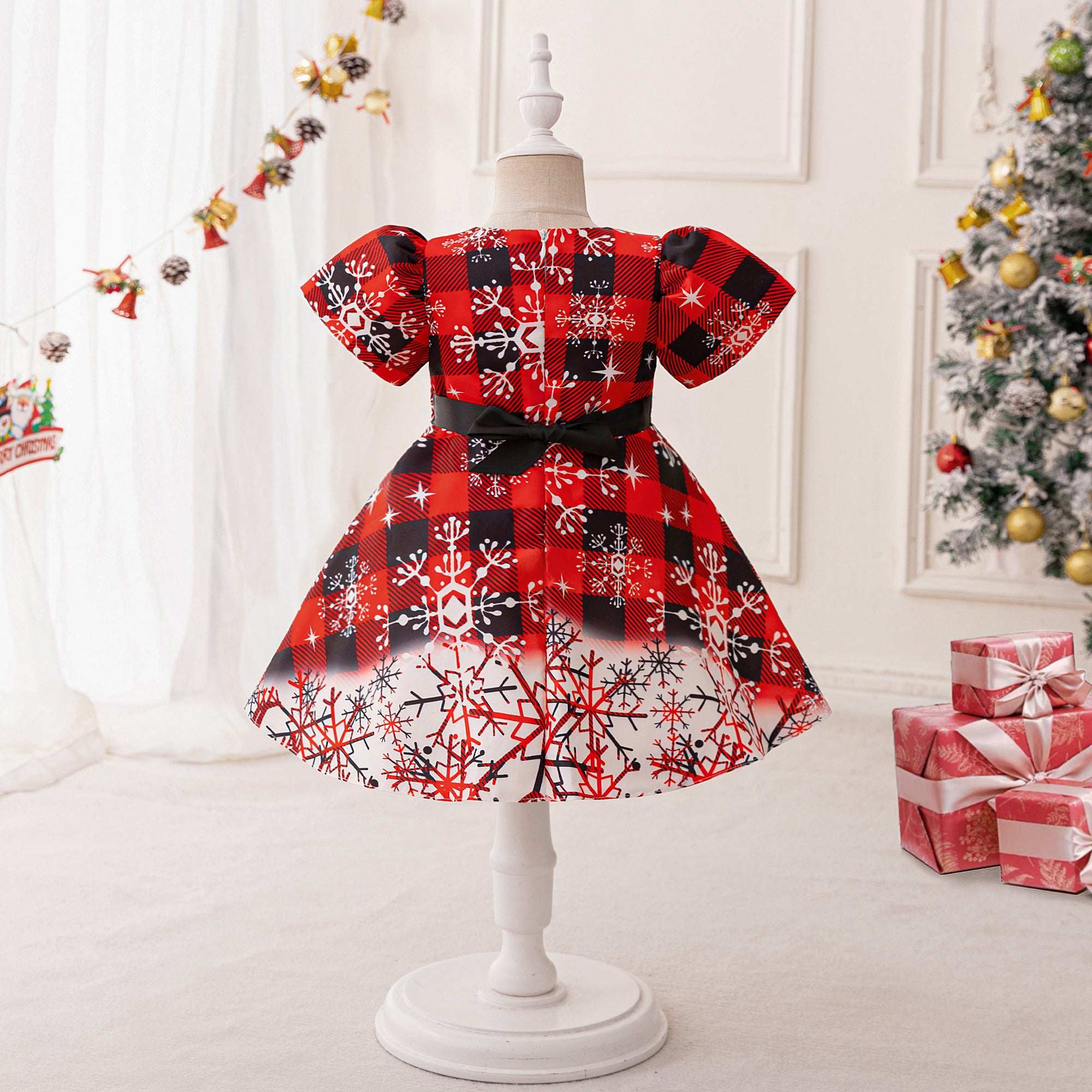Girls Print Puff Sleeve A-Line Dress