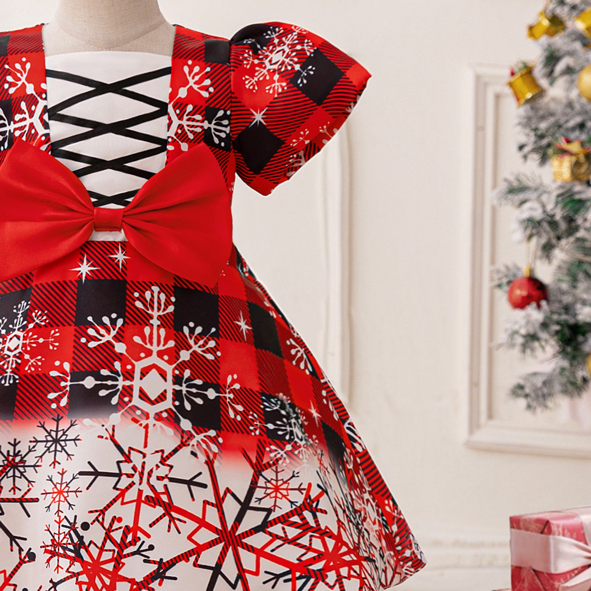 Girls Print Puff Sleeve A-Line Dress