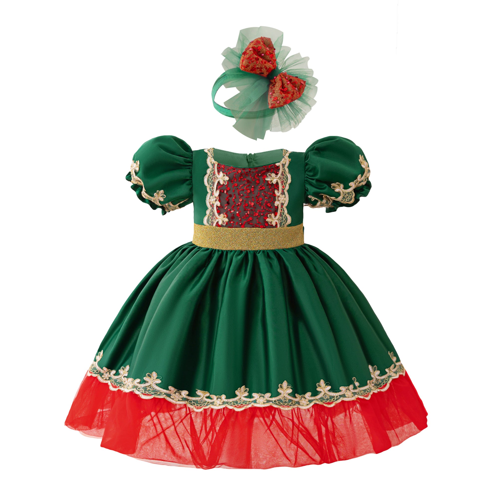 Girls Puff Sleeves Ruffled Balloon Dress With Hairband