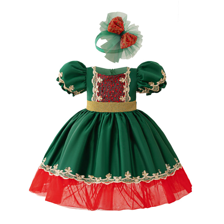 Girls Puff Sleeves Ruffled Balloon Dress With Hairband