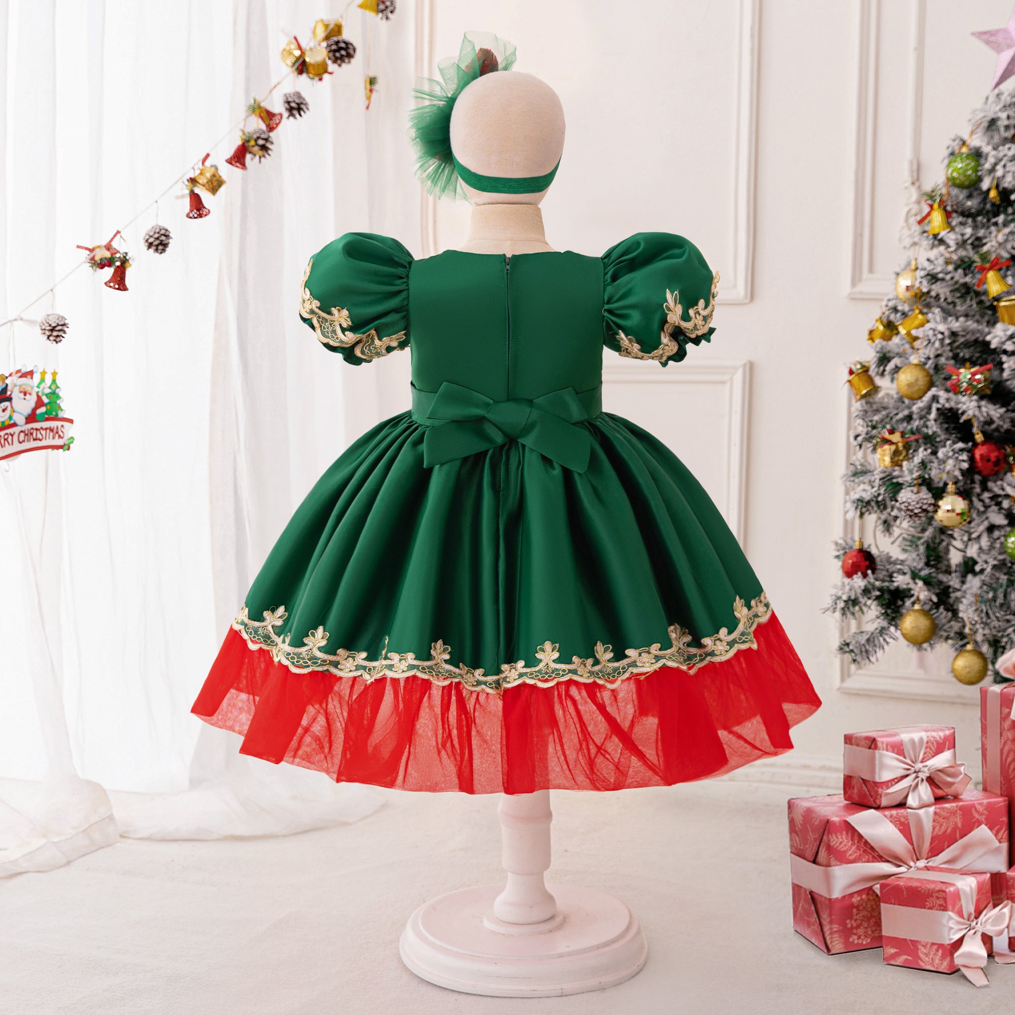 Girls Puff Sleeves Ruffled Balloon Dress With Hairband
