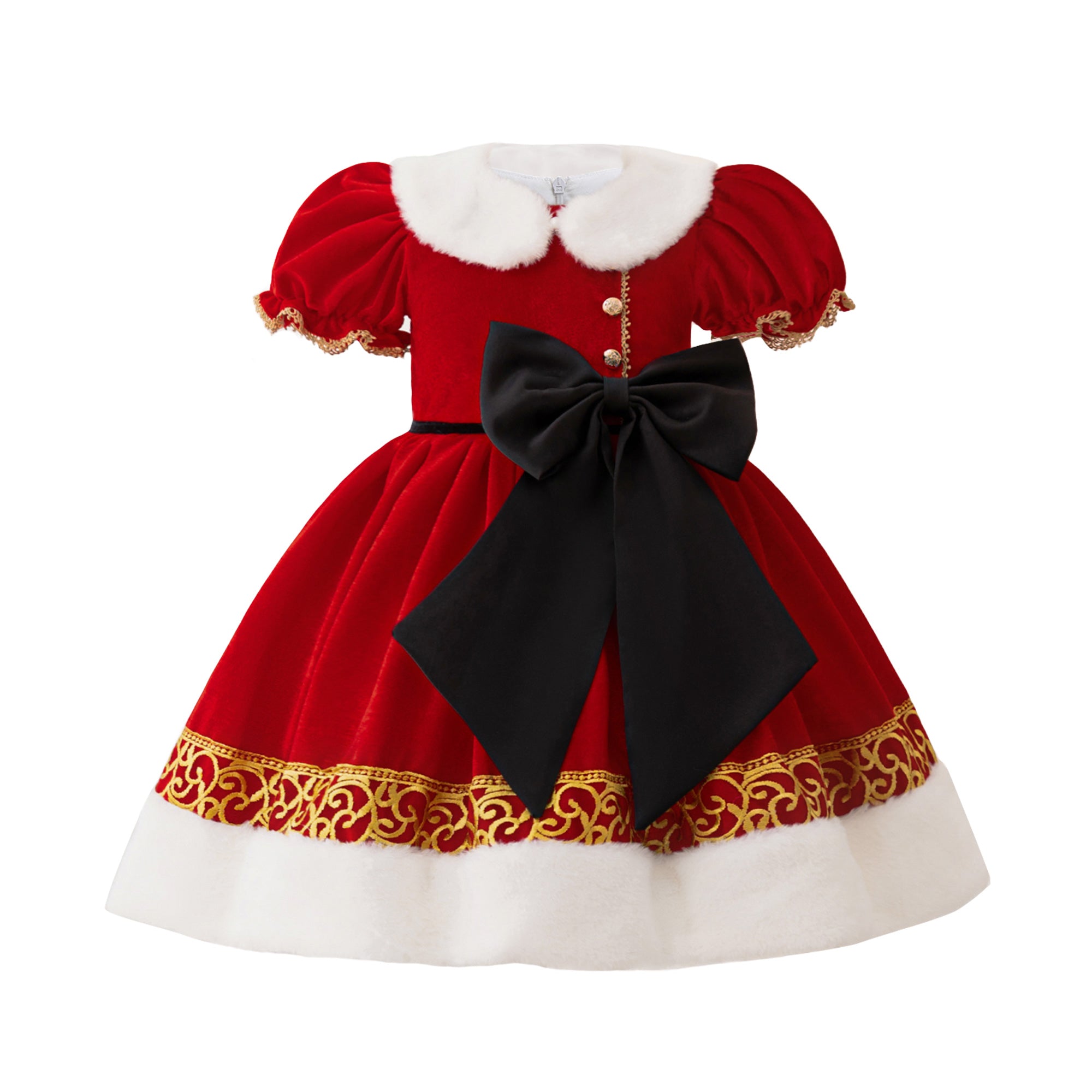 Girls Puff Sleeve Applique A-Line Dress