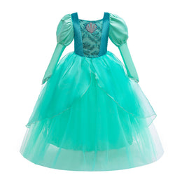 Green Girls Floral Embroidered Applique Layered Maxi Dress