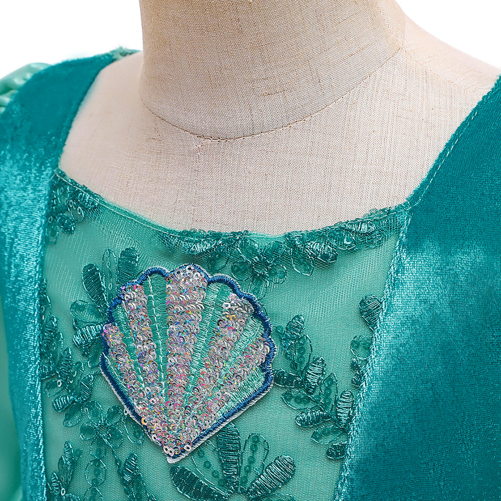 Green Girls Floral Embroidered Applique Layered Maxi Dress