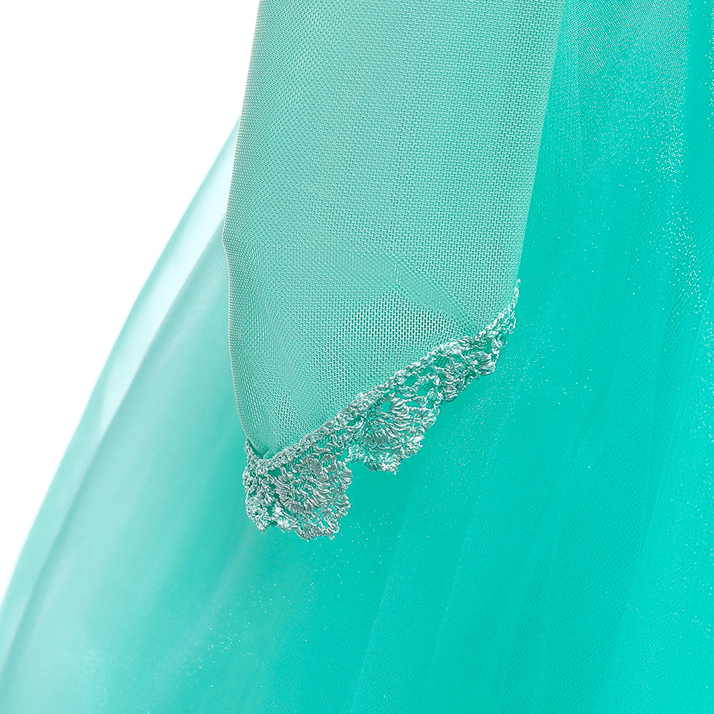 Green Girls Floral Embroidered Applique Layered Maxi Dress