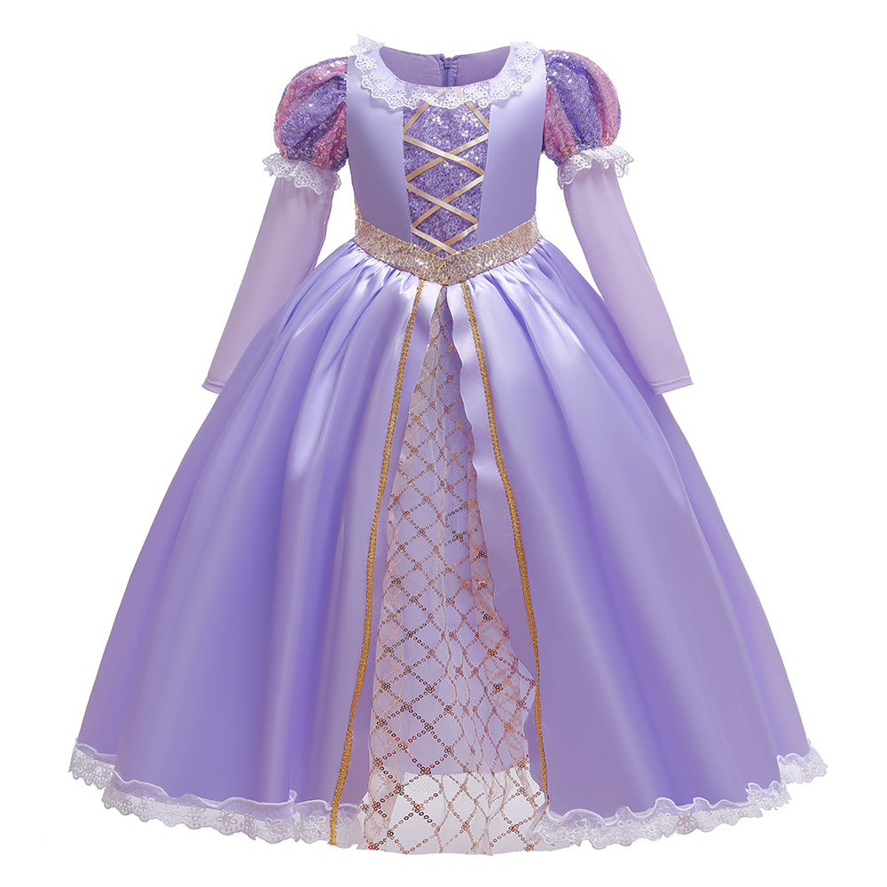 Girls Purple Embellished Sequined Round Neck Fit & Flare Maxi Dress
