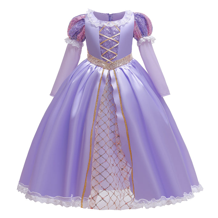 Girls Purple Embellished Sequined Round Neck Fit & Flare Maxi Dress
