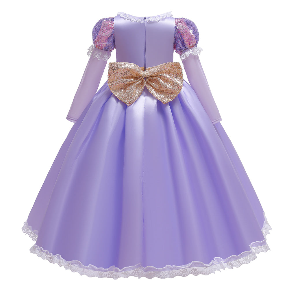 Girls Purple Embellished Sequined Round Neck Fit & Flare Maxi Dress