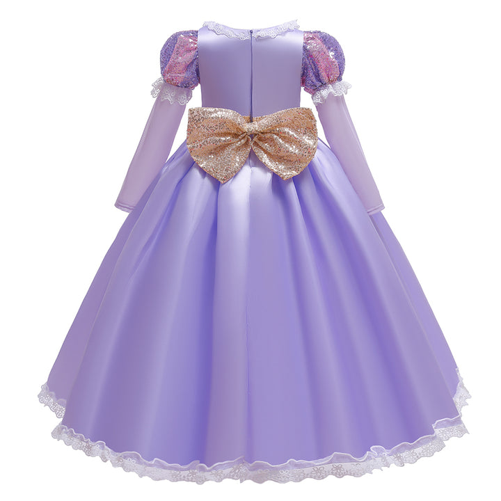 Girls Purple Embellished Sequined Round Neck Fit & Flare Maxi Dress