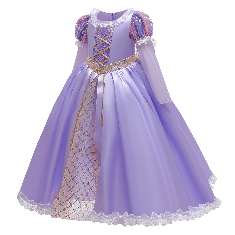 Girls Purple Embellished Sequined Round Neck Fit & Flare Maxi Dress