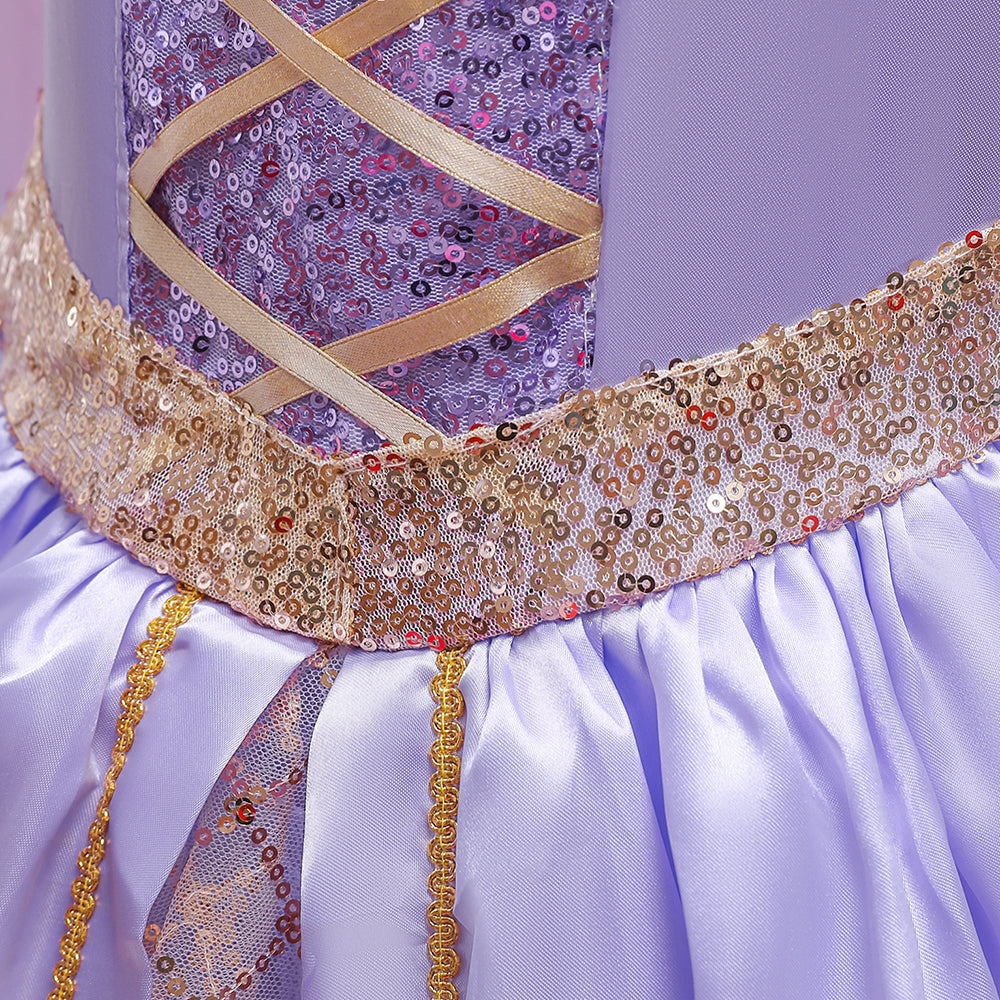 Girls Purple Embellished Sequined Round Neck Fit & Flare Maxi Dress