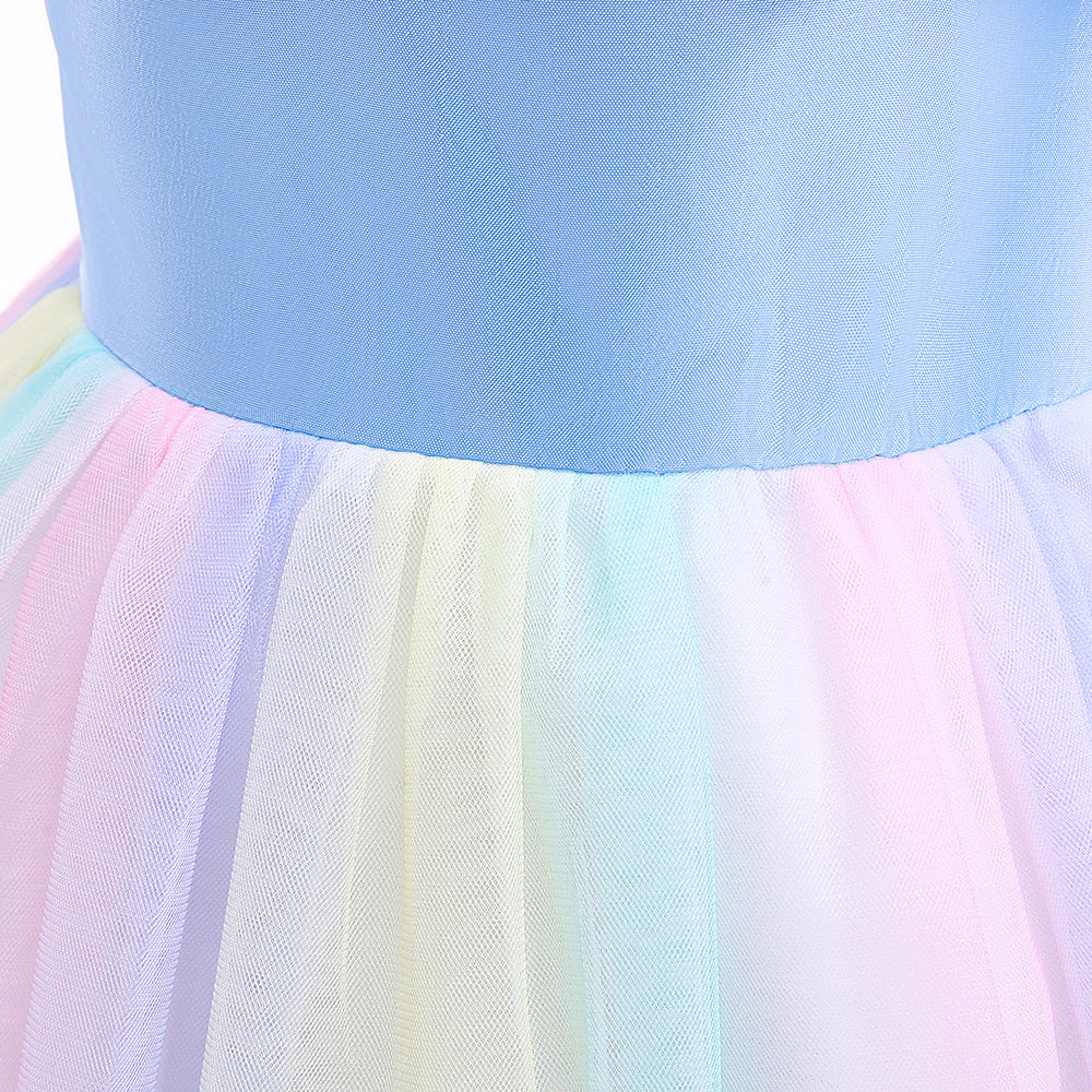 Girls Blue Self Design Ruffles Net Gown Maxi Dress