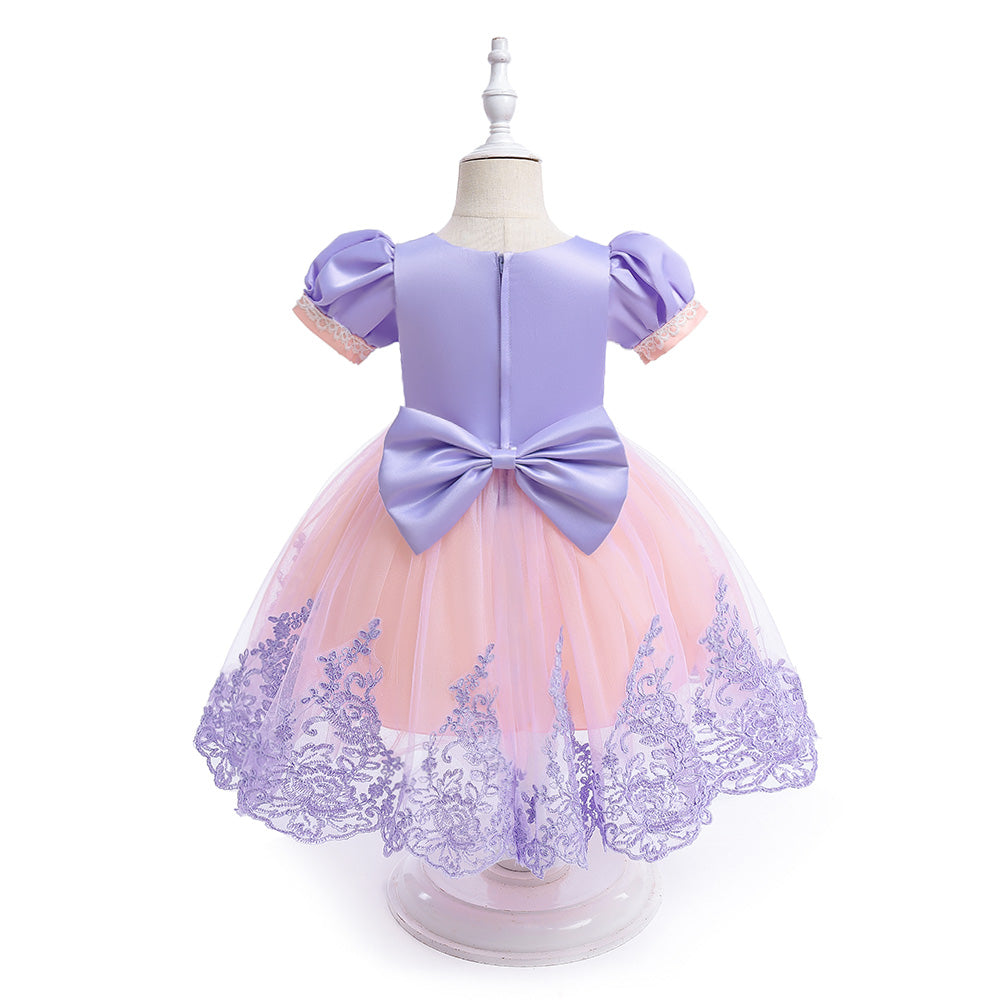 Purple & Pink Puff Sleeve Fit & Flare Maxi Dress
