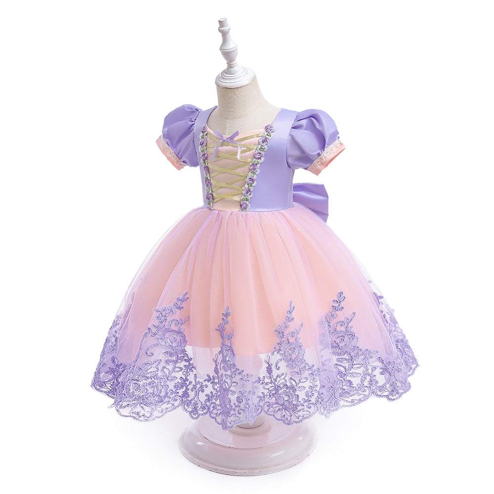 Purple & Pink Puff Sleeve Fit & Flare Maxi Dress