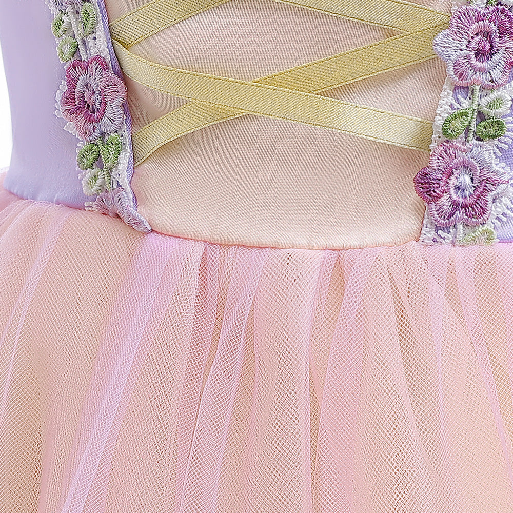 Purple & Pink Puff Sleeve Fit & Flare Maxi Dress
