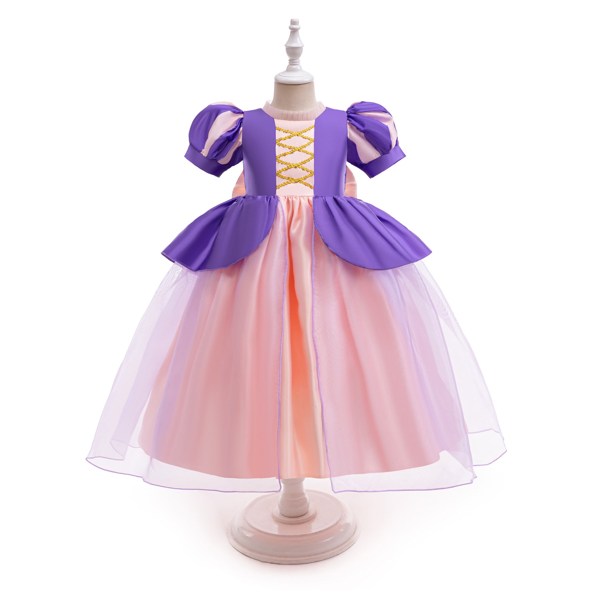 Girls Colourblocked Puff Sleeve Fit and Flare Dress