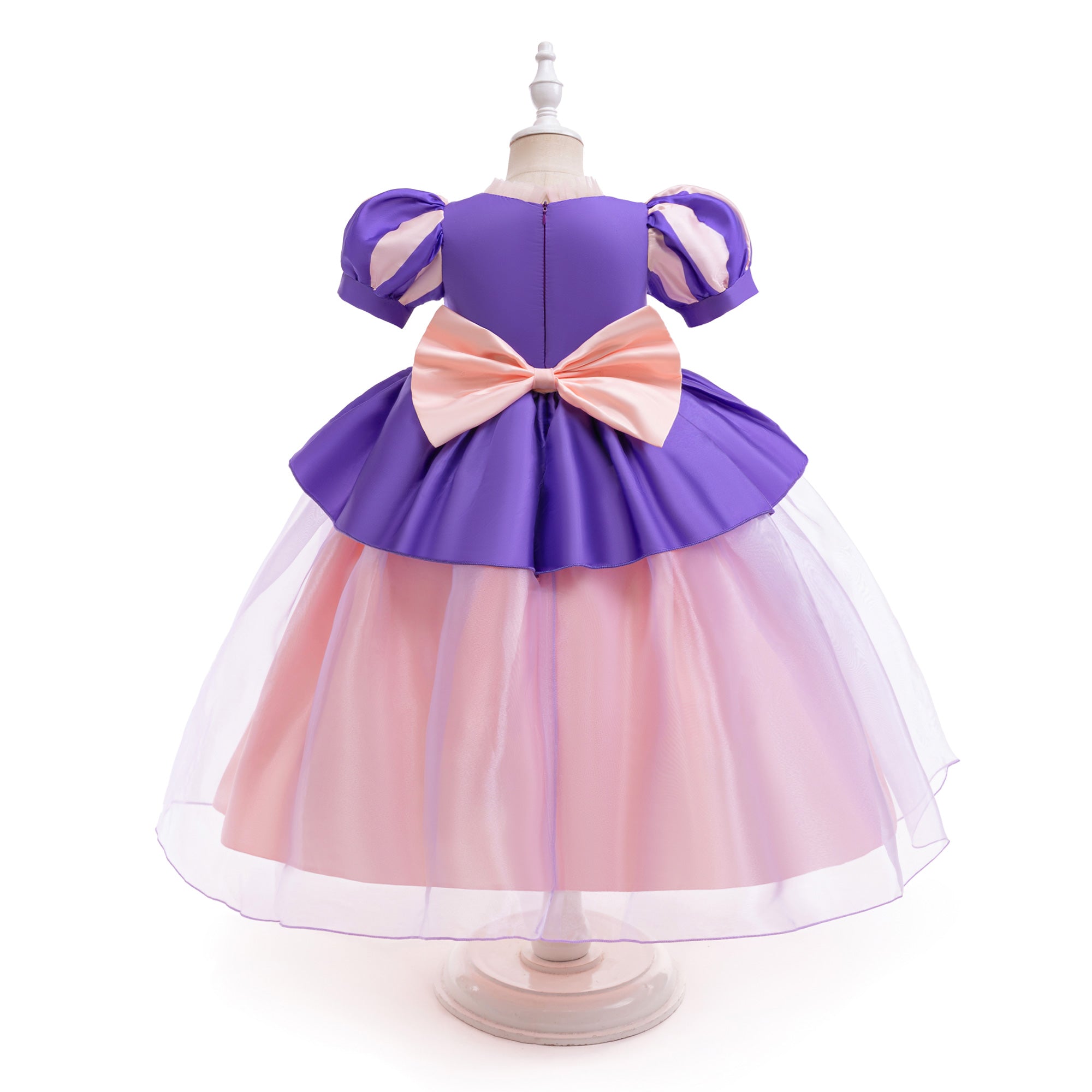 Girls Colourblocked Puff Sleeve Fit and Flare Dress