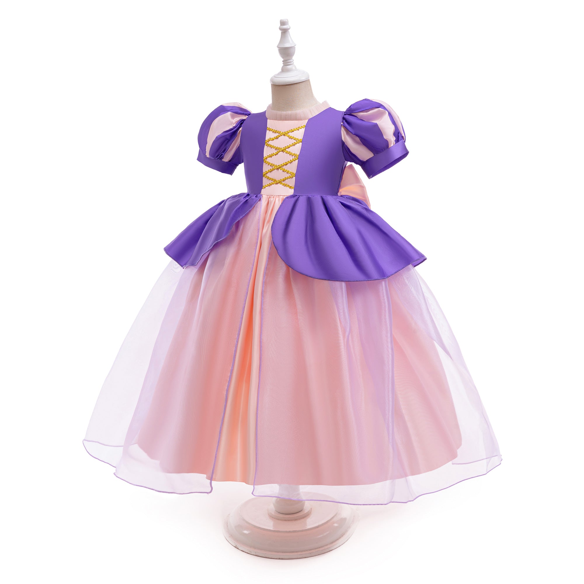 Girls Colourblocked Puff Sleeve Fit and Flare Dress