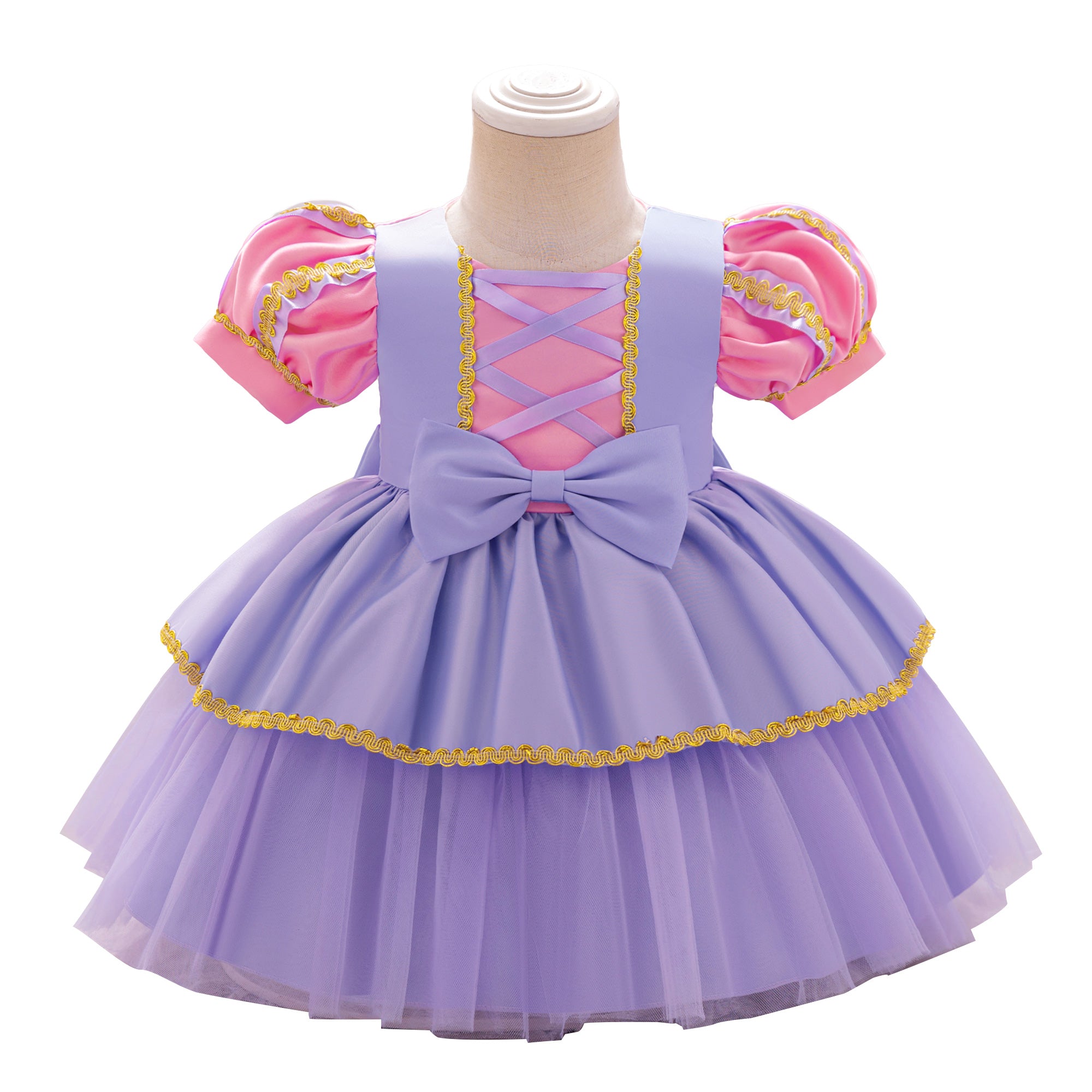 Girls Lace Inserts Self Design A-Line Dress