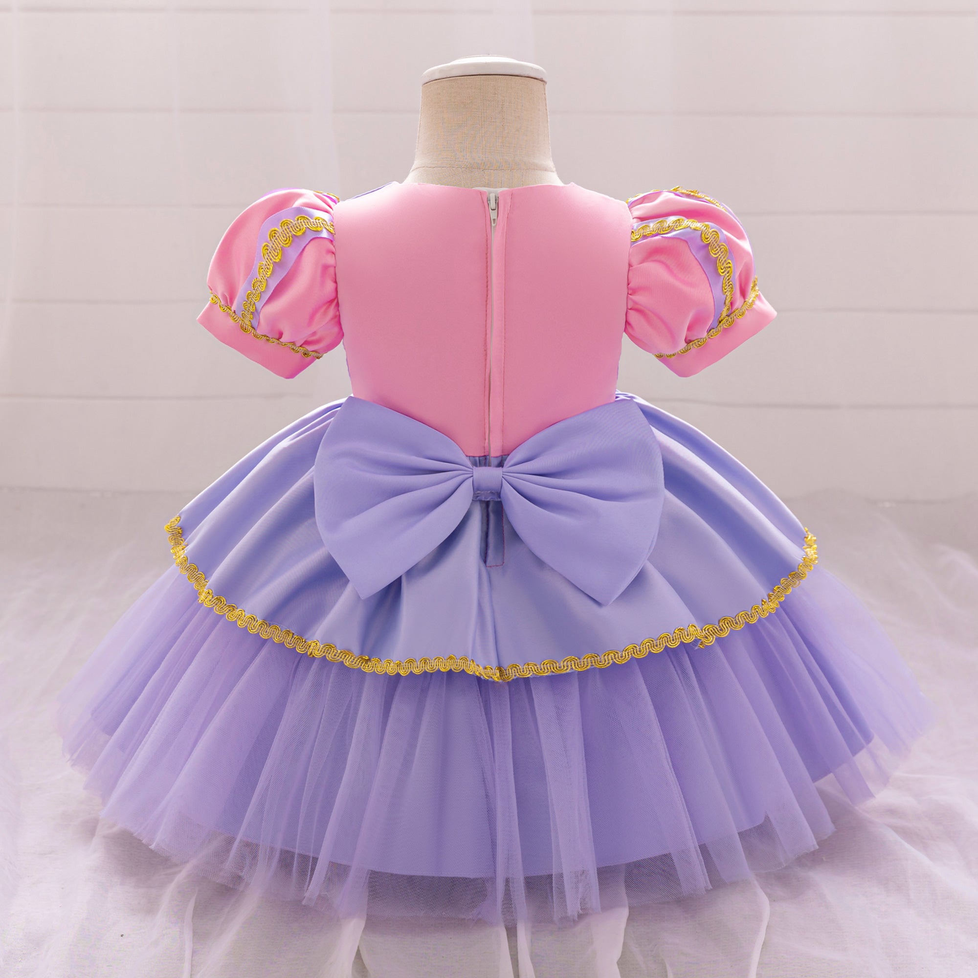 Girls Lace Inserts Self Design A-Line Dress