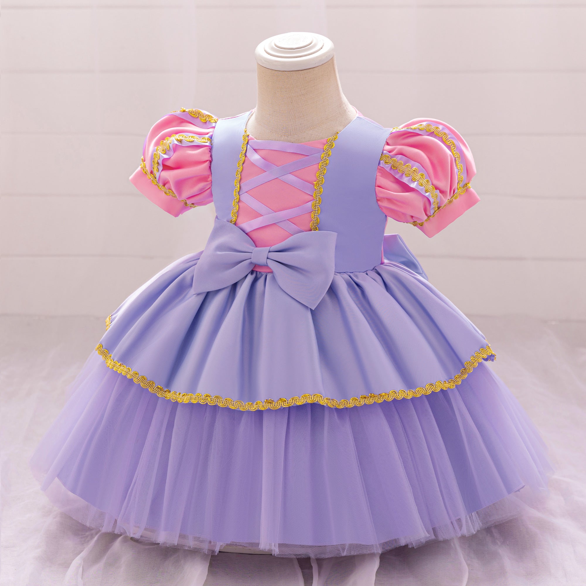 Girls Lace Inserts Self Design A-Line Dress