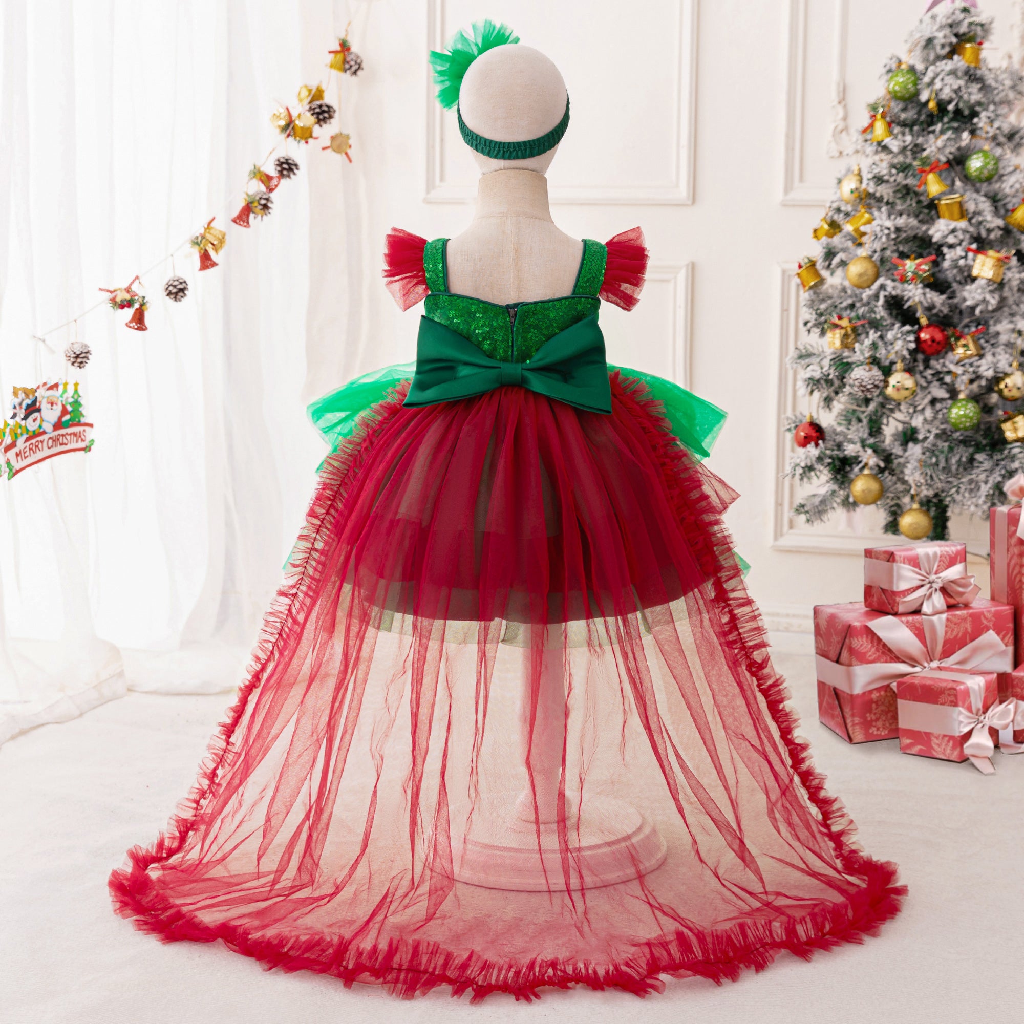 Girls Embellished Flutter Sleeves Fit and Flare Mini Dress