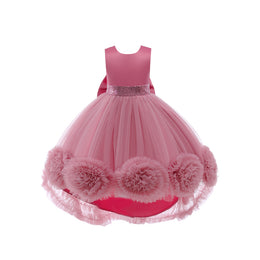 Girls Pink Corsage Detail Net Gown Dress
