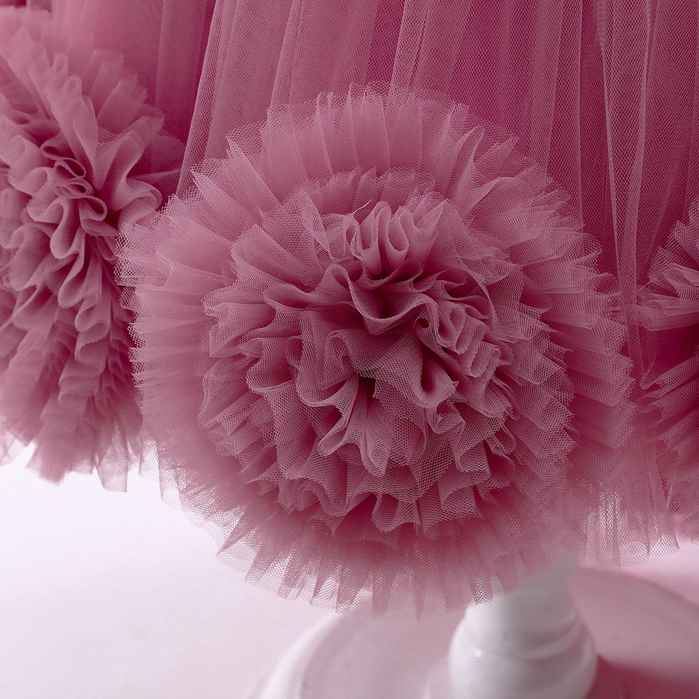 Girls Pink Corsage Detail Net Gown Dress