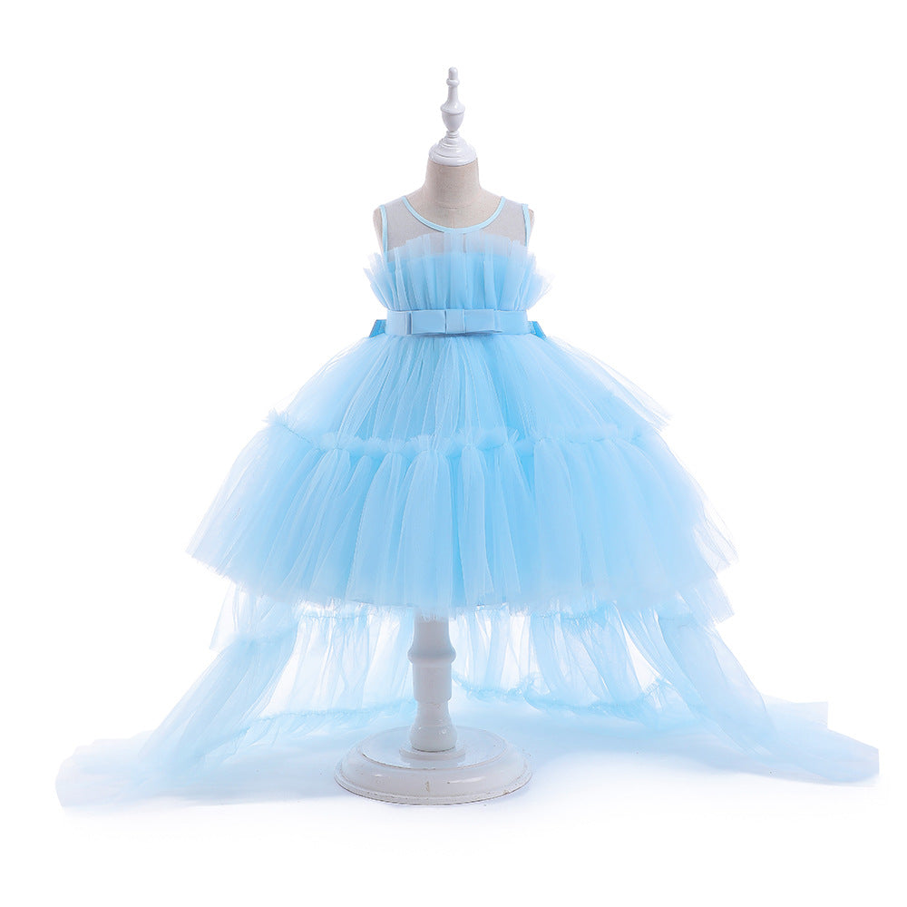 Girls Self Design Strapless Net Balloon Maxi Dress