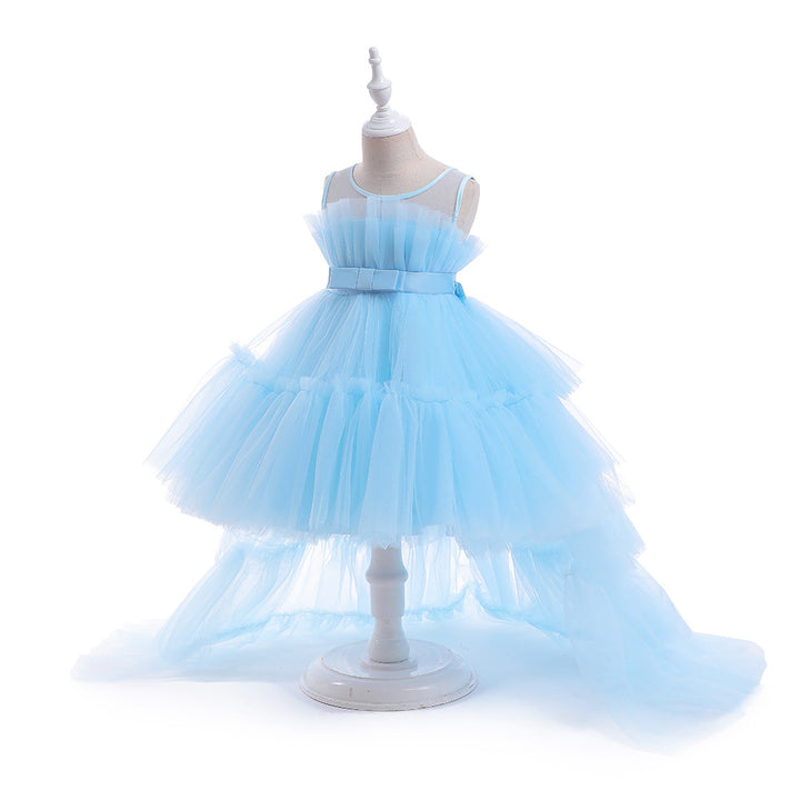 Girls Self Design Strapless Net Balloon Maxi Dress