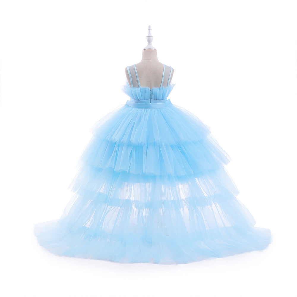 Girls Self Design Strapless Net Balloon Maxi Dress
