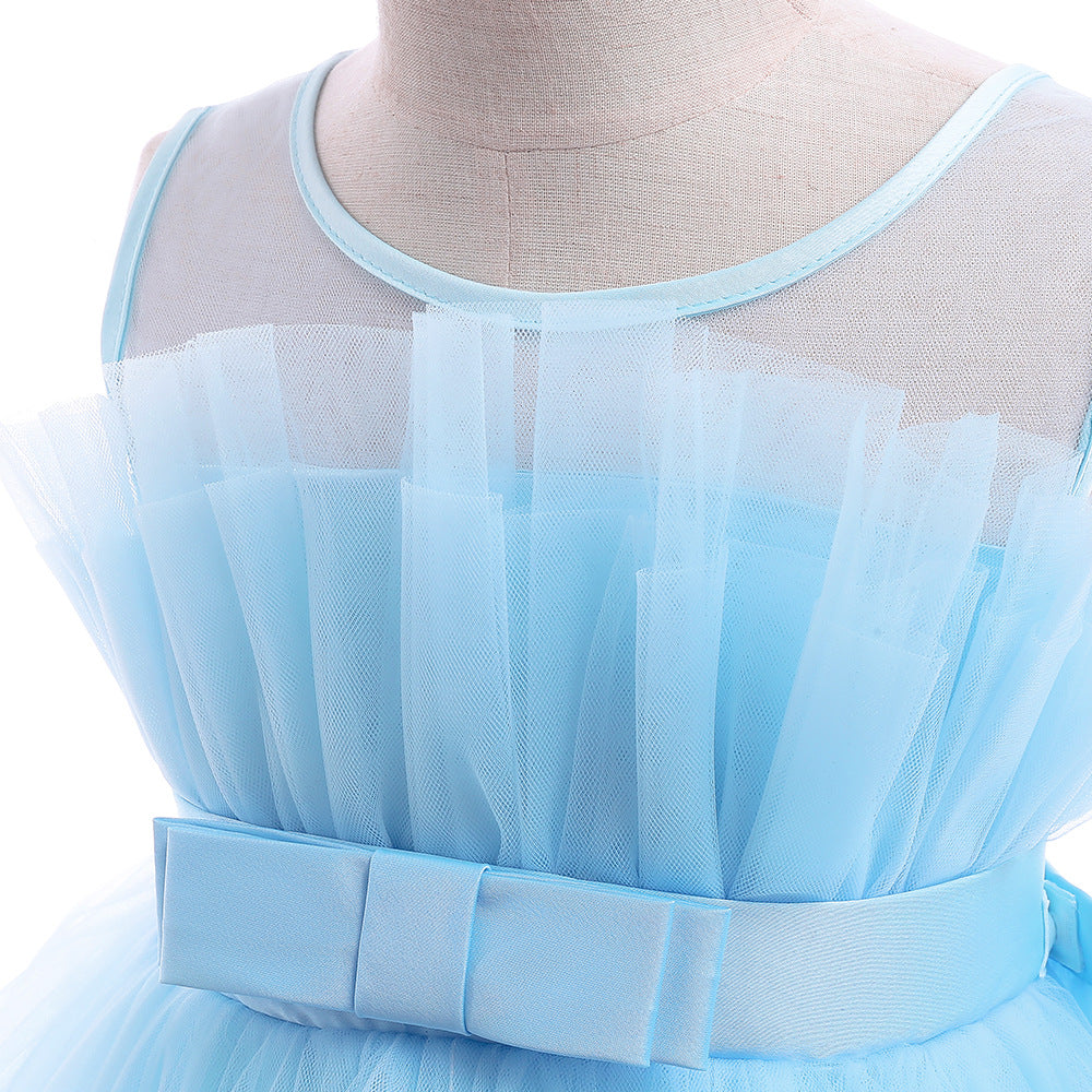 Girls Self Design Strapless Net Balloon Maxi Dress