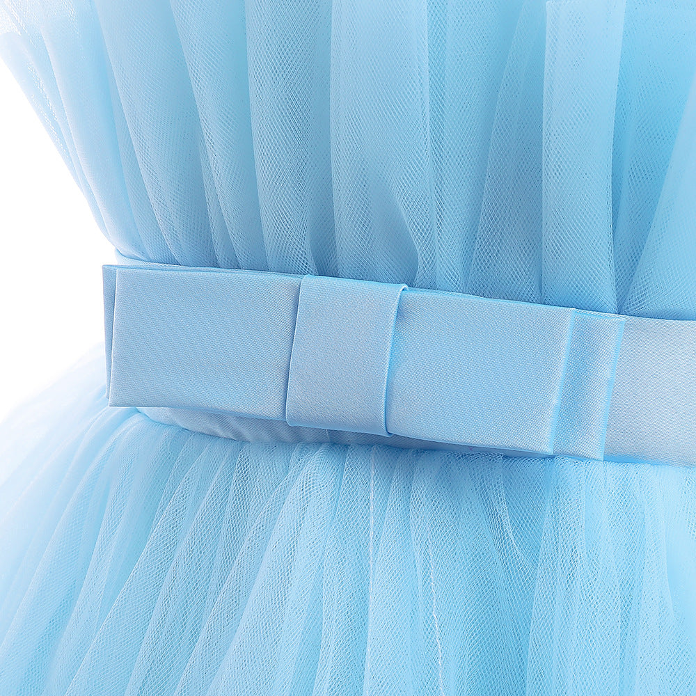 Girls Self Design Strapless Net Balloon Maxi Dress