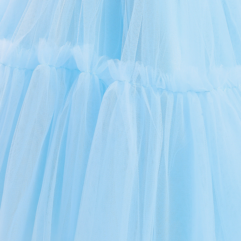 Girls Self Design Strapless Net Balloon Maxi Dress
