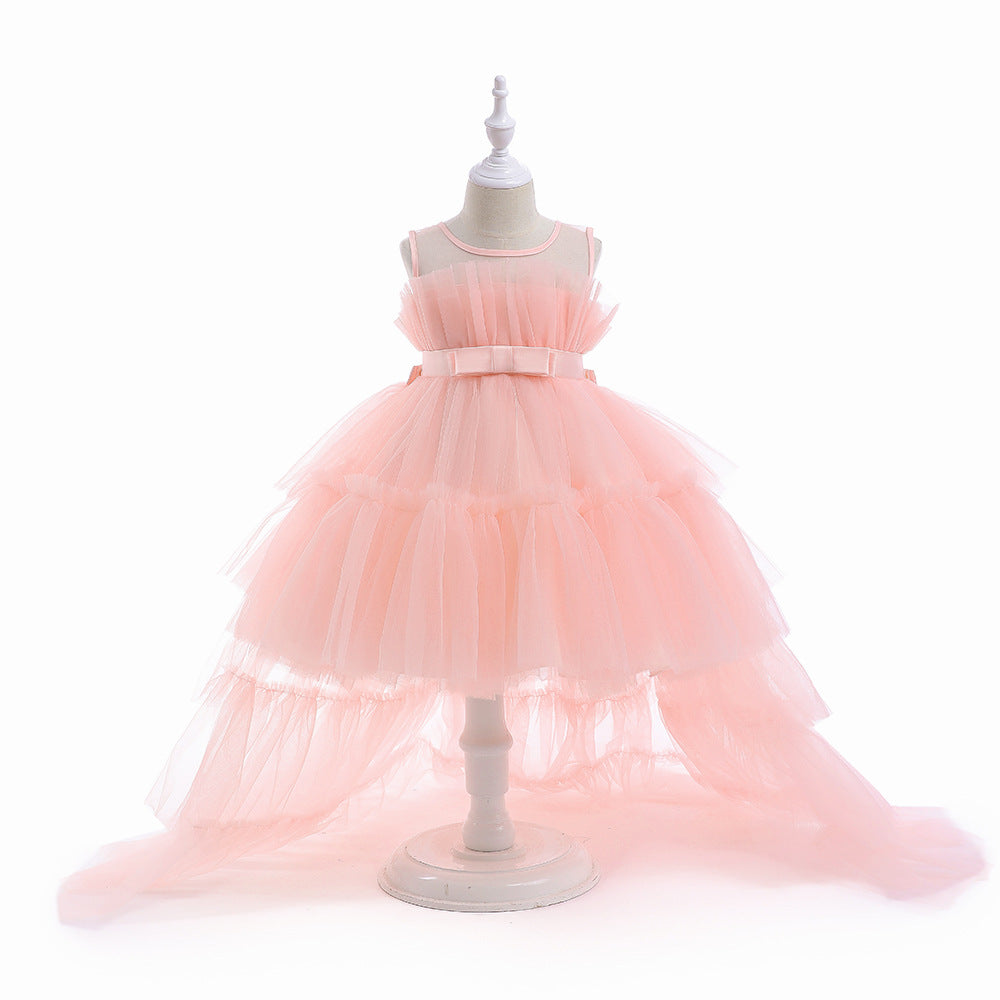Girls Pink Layered Fit & Flare Maxi Dress