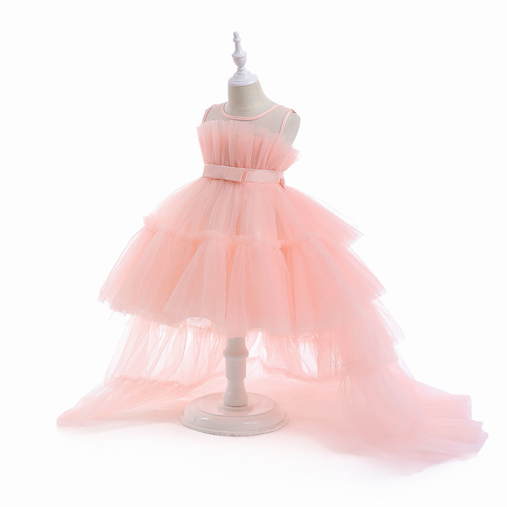 Girls Pink Layered Fit & Flare Maxi Dress