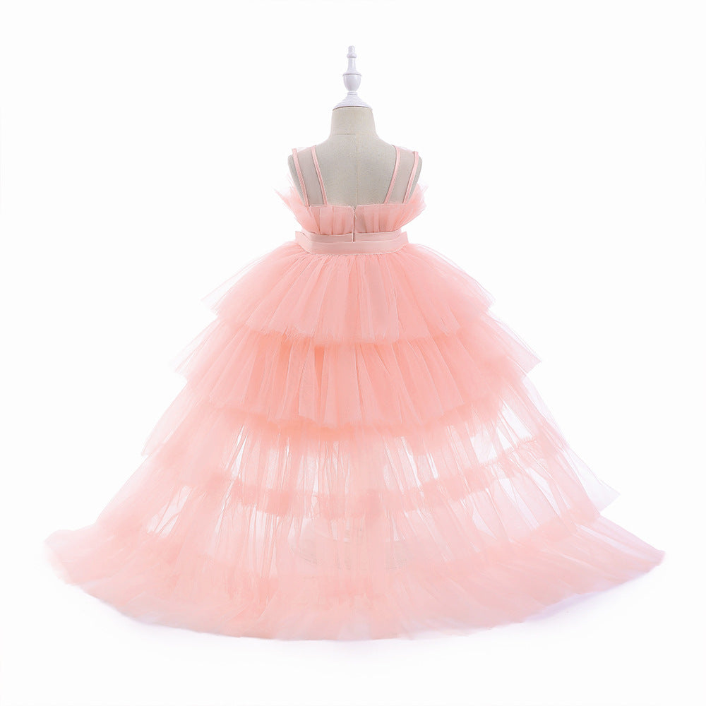 Girls Pink Layered Fit & Flare Maxi Dress