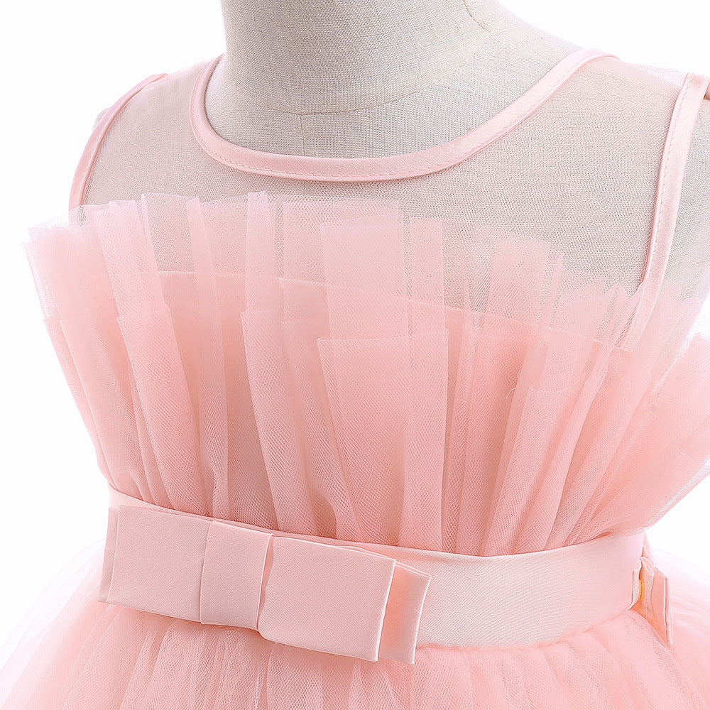 Girls Pink Layered Fit & Flare Maxi Dress